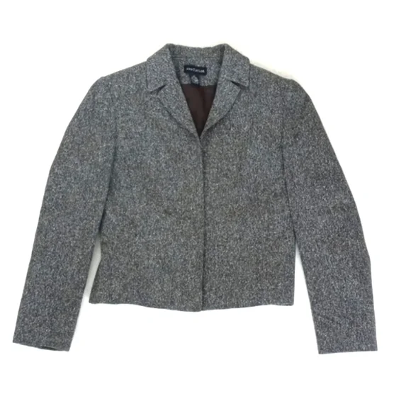 Ann Taylor Silk Wool Nylon Blend Grey Tweed Long Sleeve Zip Up Blazer 2 - Picture 5 of 10